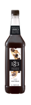 1883 Irish Cream is dark brown  with light brown liquid on the the label with coffee beans spread throughout 