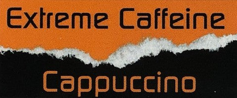 orange and black lakes coffee extreme caffeine cappuccino label