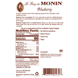 a Monin blueberry nutrition label with brown lettering