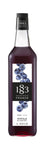 1883 Blueberry syrup is a dark blue in color with blueberries on the front label 