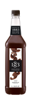 1883 Chocolate syrup is brown with ribbons of dark chocolate on the white label