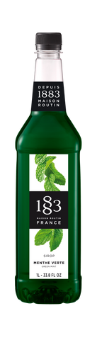 1883 green mint is a bright green color with green mint leaves  on the label
