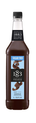 1883 Sugar Free Chocolate has dark chocolate ribbons on the label with a light blue background representing sugar free