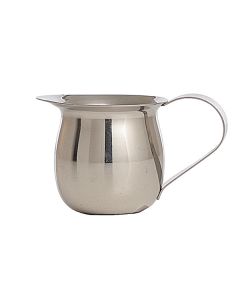 a stainless-steel bell creamer used for espresso drinks 