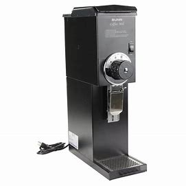 a black G3 Bunn bulk coffee grinder for grinding fresh roasted coffee