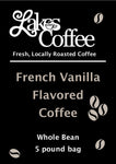 flavor label for Lakes Coffee French Vanilla Flavored coffee black with white letters 