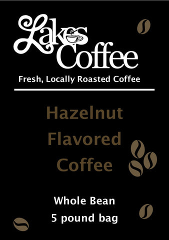 hazelnut flavored coffee label black with and tan letters 