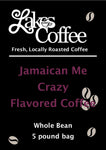 Lakes Coffee Jamaican Me Crazy Coffee label black with light purple letters 