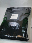 a black 5# bag of coffee beans with with a white label