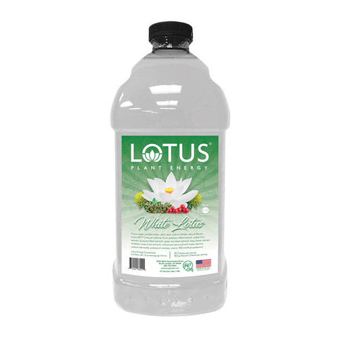 64oz bottle of Lotus White a clear bottle with a milky look and green lotus label 
