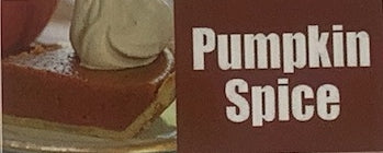 pumpkin pie cappuccino mix label from lakes coffee with a piece of pumpkin pie next to the name