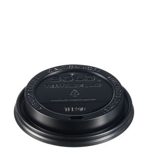 Black dome hot cup lid with a sip through hole