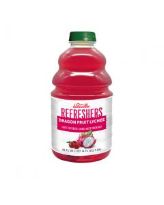 a bright 46oz bottle of dr. smoothie Dragon Fruit Lychee refresher 