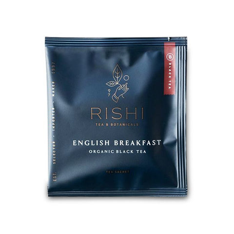 a heat sealed package of Rishi English breakfast tea 